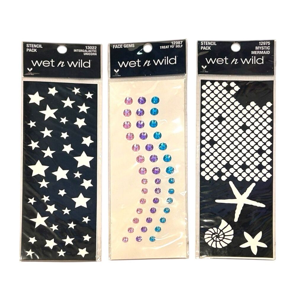 3x Wet n Wild Stencil and Face Gems Pack 13022, 12987, 12975